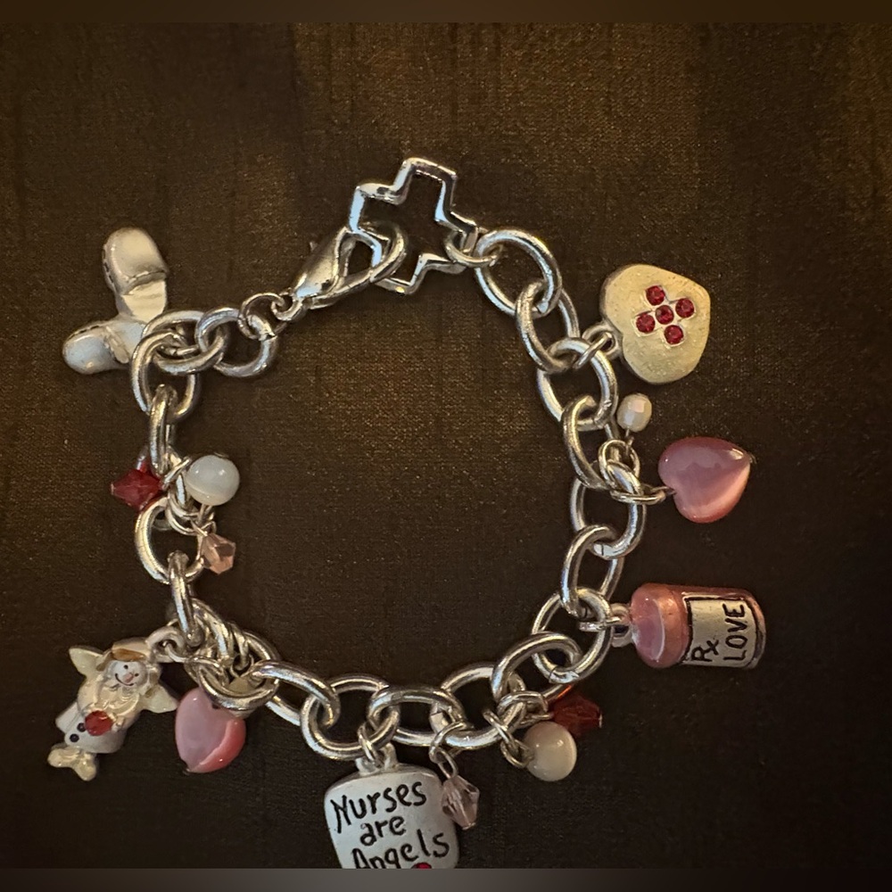 Nurses are Angels Silver Charm Bracelet